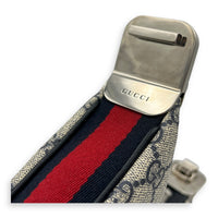 Attache Small Grey Shoulder Bag in Coated Canvas, Silver hardware