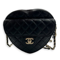 Heart Black Crossbody Bag in Lambskin, Gold hardware