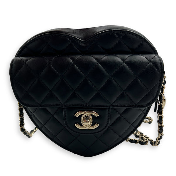 Heart Black Crossbody Bag in Lambskin, Gold hardware