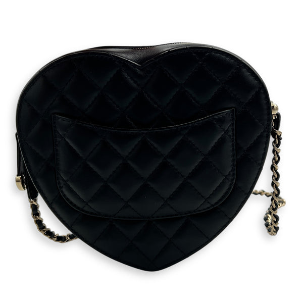 Heart Black Crossbody Bag in Lambskin, Gold hardware