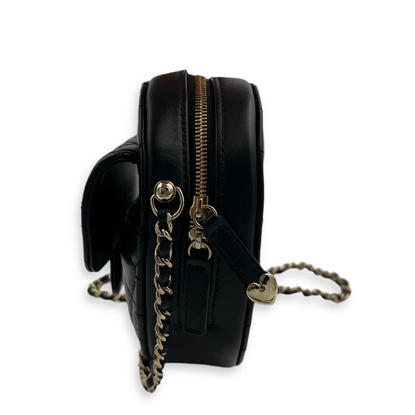 Heart Black Crossbody Bag in Lambskin, Gold hardware
