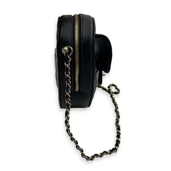 Heart Black Crossbody Bag in Lambskin, Gold hardware