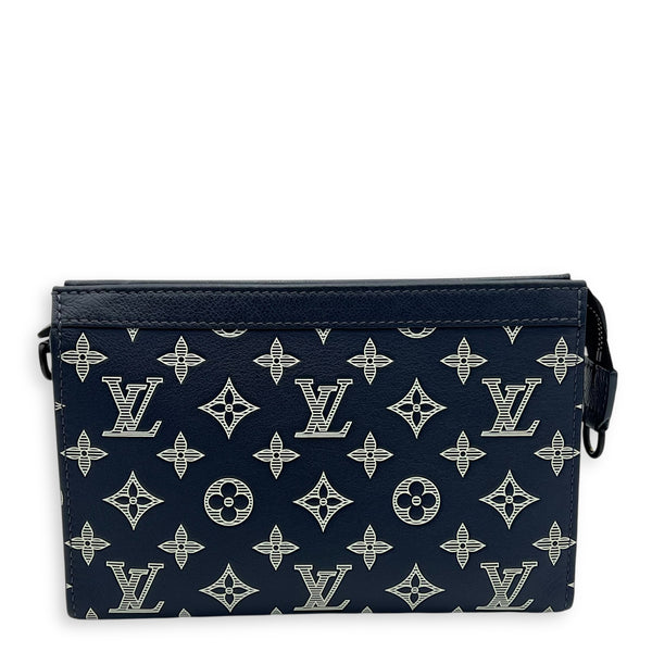 Gaston Wearable Wallet Crossbody Bag Blue in Calfskin, Silver hardware