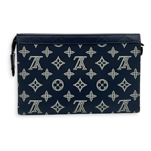 Gaston Wearable Wallet Crossbody Bag Blue in Calfskin, Silver hardware