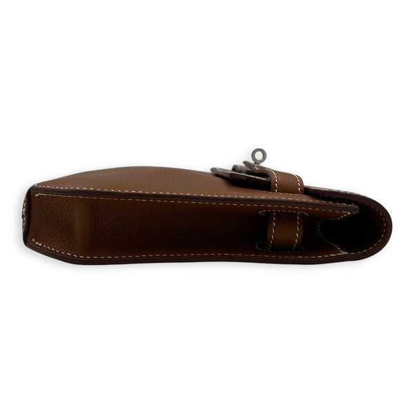 Kelly Brown Clutch in FAUBOURG BARENIA, Palladium hardware