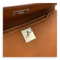 Kelly Brown Clutch in FAUBOURG BARENIA, Palladium hardware