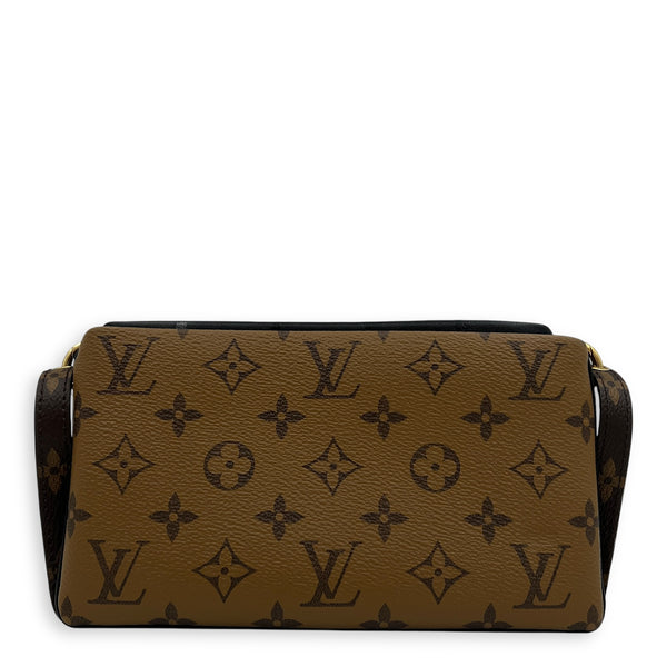 Pochette Shoulder Bag Brown in Coated Canvas, Gold hardware