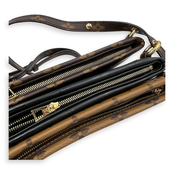 Pochette Shoulder Bag Brown in Coated Canvas, Gold hardware