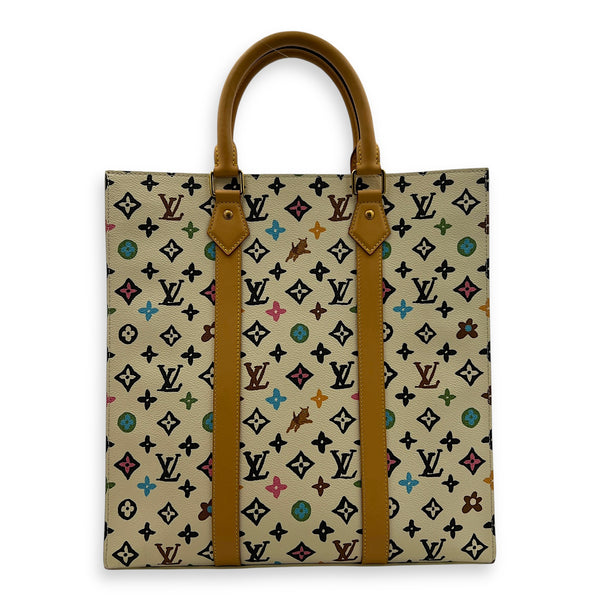 Sac Plat Shoulder Bag White in Coated Canvas, Gold hardware