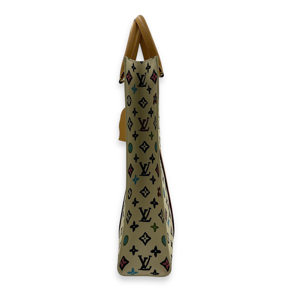 Sac Plat Shoulder Bag White in Coated Canvas, Gold hardware