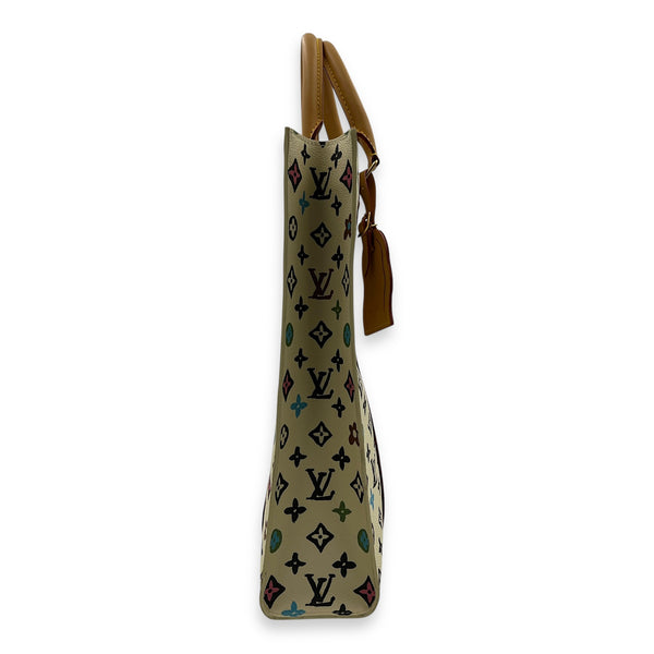 Sac Plat Shoulder Bag White in Coated Canvas, Gold hardware