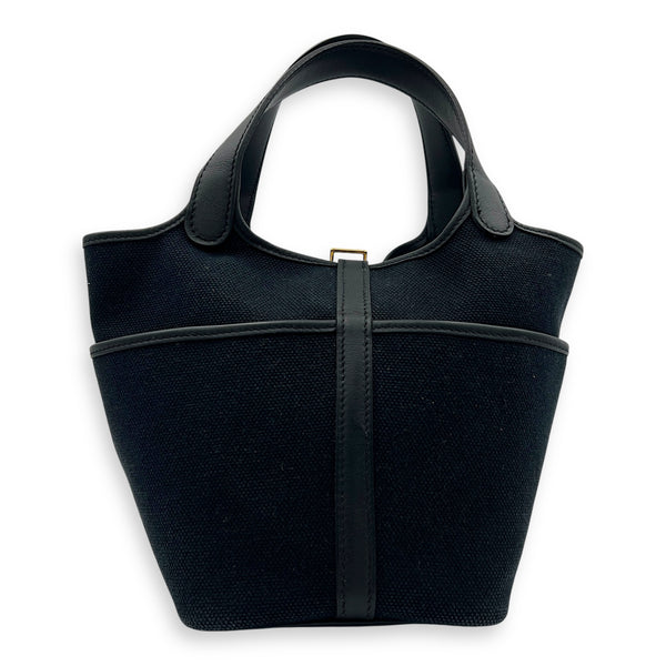 Picotin Cargo 18 Bleu Marine/ Caban Bucket Bag in Denim, Gold hardware