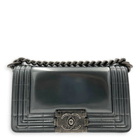 Boy Shoulder Bag Mini Silver in Patent Leather, Ruthenium hardware