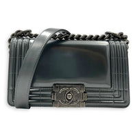 Boy Shoulder Bag Mini Silver in Patent Leather, Ruthenium hardware