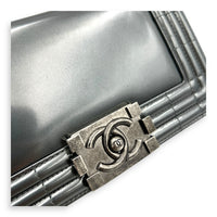 Boy Shoulder Bag Mini Silver in Patent Leather, Ruthenium hardware