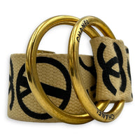 Rue Cambon Belt Beige in Canvas, Gold hardware