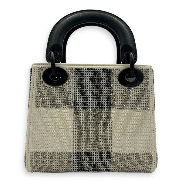 Lady Dior Top Handle Bag Mini White in Calfskin, MATTE BLACK hardware