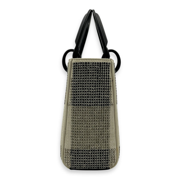Lady Dior Top Handle Bag Mini White in Calfskin, MATTE BLACK hardware