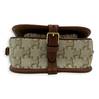 Folco Shoulder Bag White in Coated Canvas, Gold hardware