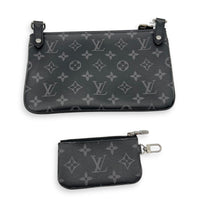 Trio Messenger Black in Monogram Coated Canvas, Silver hardware