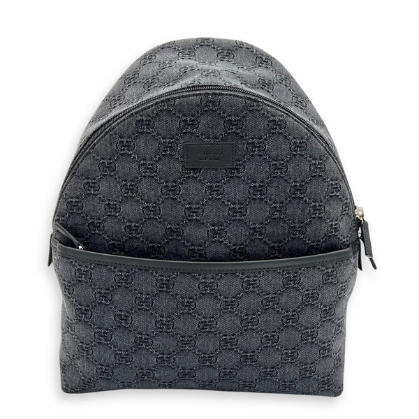 GG Backpack Black in Denim, Silver hardware