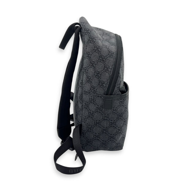 GG Backpack Black in Denim, Silver hardware