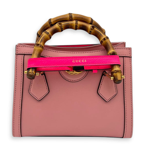 Diana Top Handle Bag Pink in Calfskin, Gold hardware