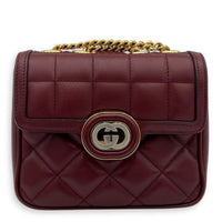 Interlocking GG Deco Shoulder Bag Red in Calfskin, Gold hardware