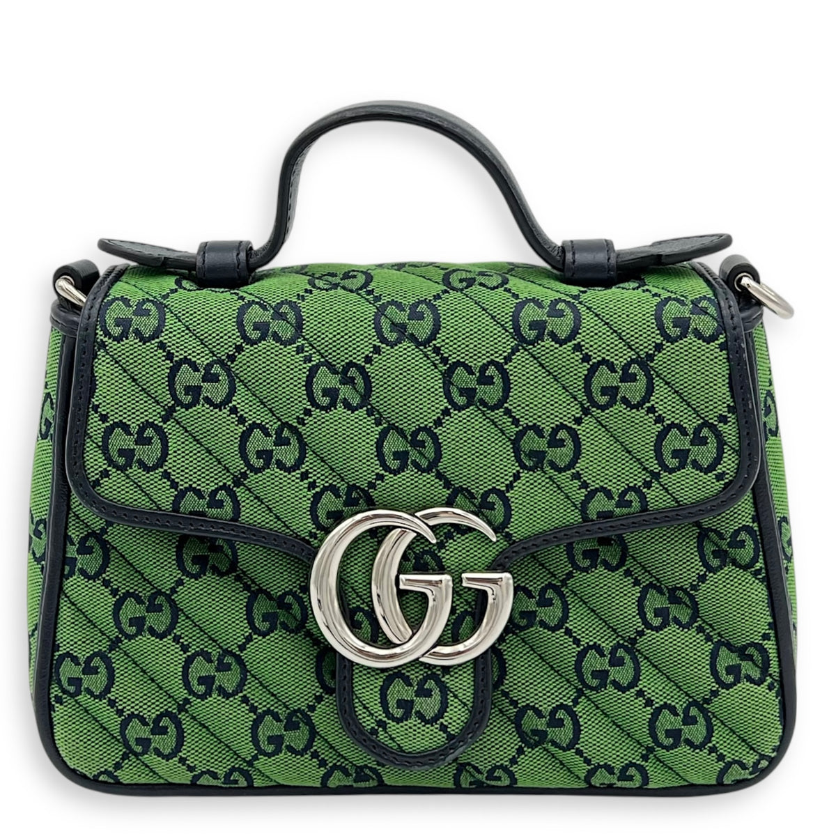 GG Marmont Top Handle Bag Green in Canvas, Silver hardware