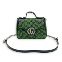 GG Marmont Top Handle Bag Green in Canvas, Silver hardware