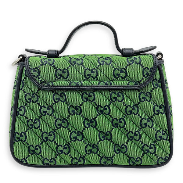 GG Marmont Top Handle Bag Green in Canvas, Silver hardware