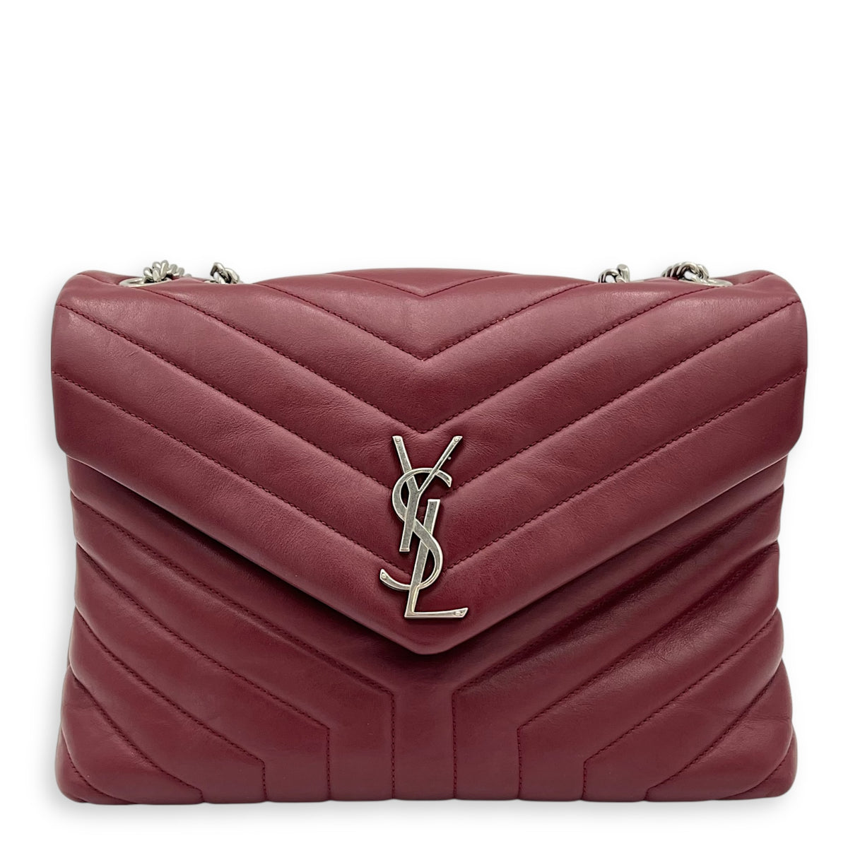Loulou Shoulder Bag Red in Calfskin, Silver hardware