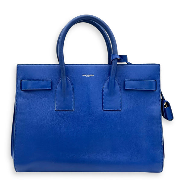 Sac de Jour Top Handle Bag Blue in Calfskin, Gold hardware
