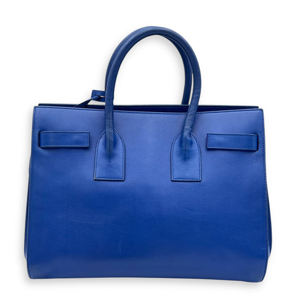 Sac de Jour Top Handle Bag Blue in Calfskin, Gold hardware