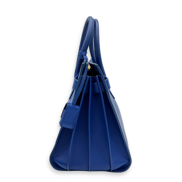 Sac de Jour Top Handle Bag Blue in Calfskin, Gold hardware