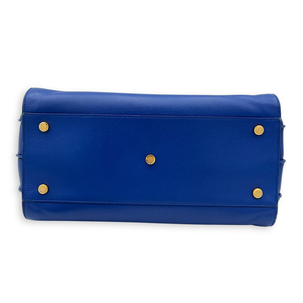 Sac de Jour Top Handle Bag Blue in Calfskin, Gold hardware