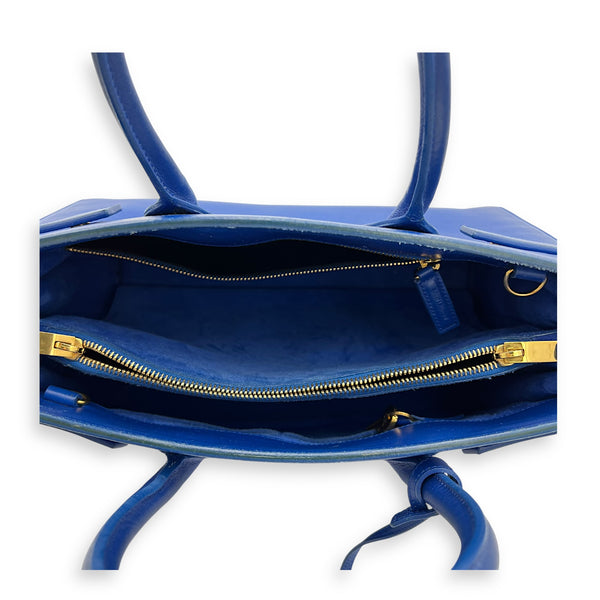 Sac de Jour Top Handle Bag Blue in Calfskin, Gold hardware
