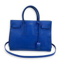 Sac de Jour Top Handle Bag Blue in Calfskin, Gold hardware