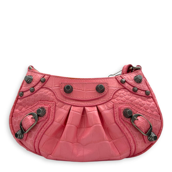 Le Cagole Shoulder Bag Mini Pink in Calfskin, Silver hardware