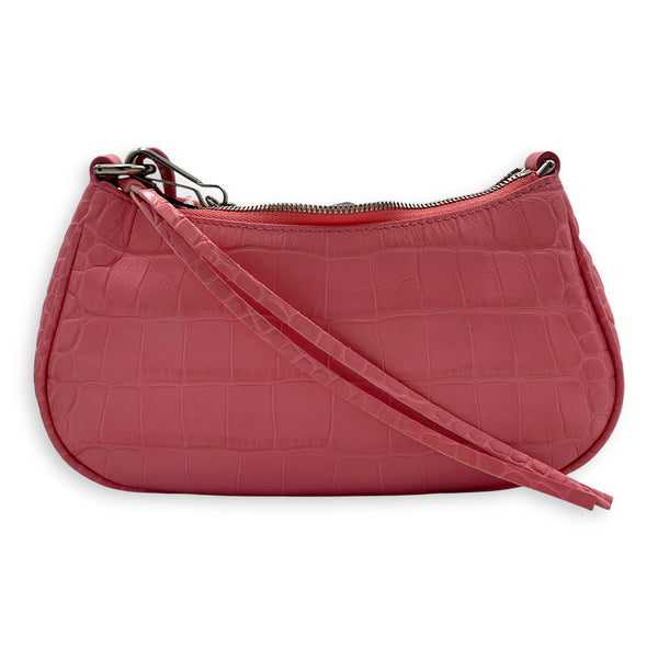 Le Cagole Shoulder Bag Mini Pink in Calfskin, Silver hardware