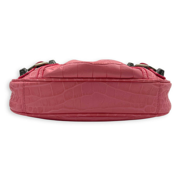 Le Cagole Shoulder Bag Mini Pink in Calfskin, Silver hardware