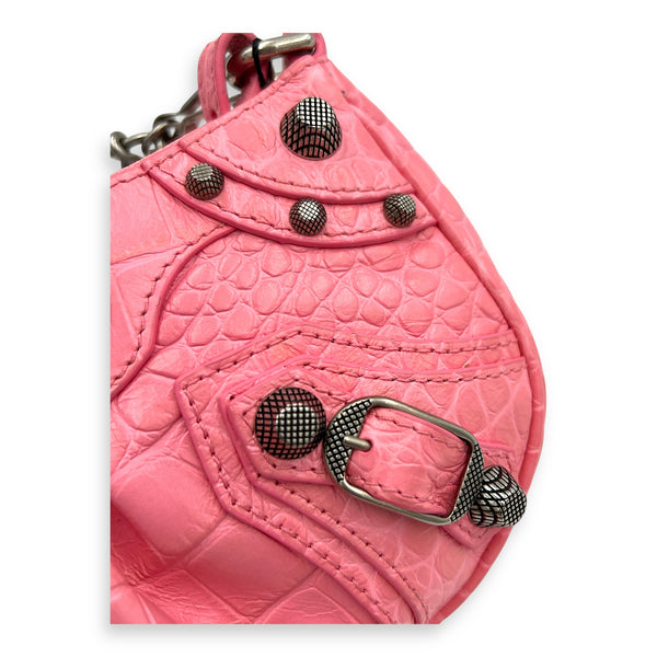 Le Cagole Shoulder Bag Mini Pink in Calfskin, Silver hardware