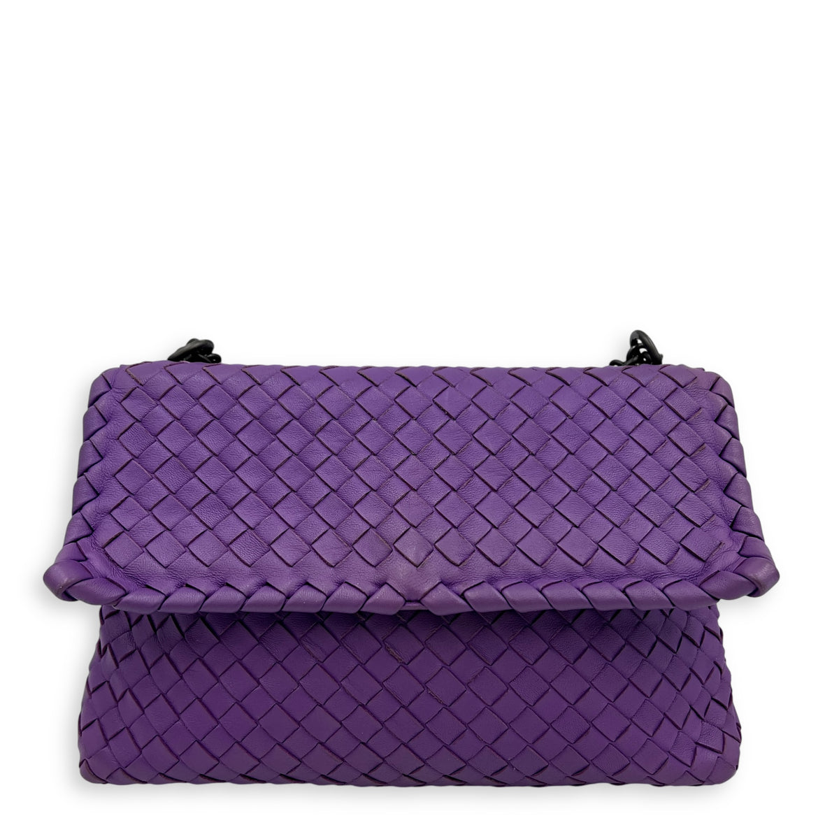 Intrecciato Shoulder Bag Purple in Calfskin, Ruthenium hardware
