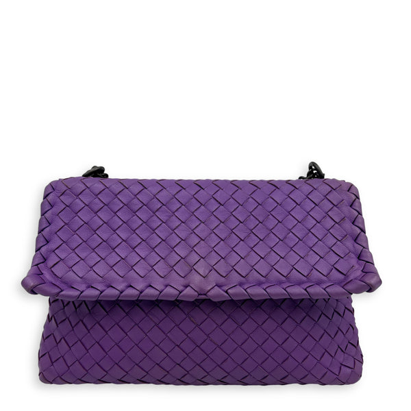 Intrecciato Shoulder Bag Purple in Calfskin, Ruthenium hardware