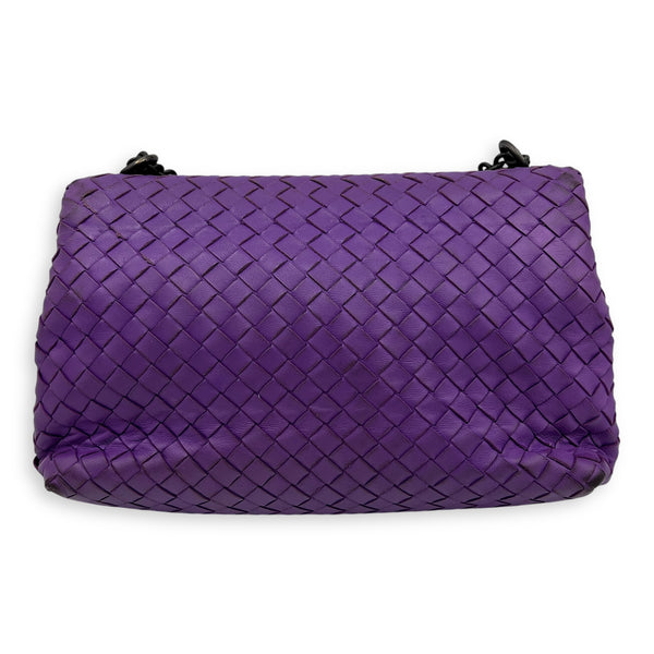 Intrecciato Shoulder Bag Purple in Calfskin, Ruthenium hardware