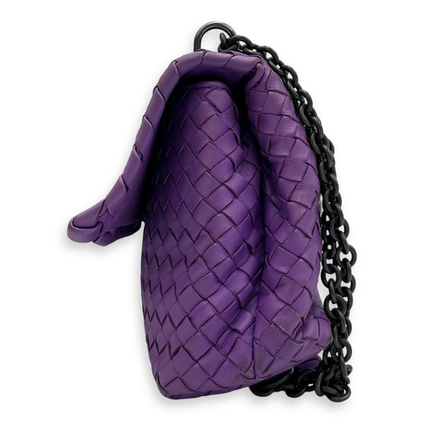 Intrecciato Shoulder Bag Purple in Calfskin, Ruthenium hardware