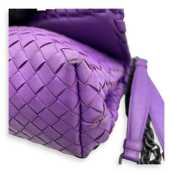 Intrecciato Shoulder Bag Purple in Calfskin, Ruthenium hardware