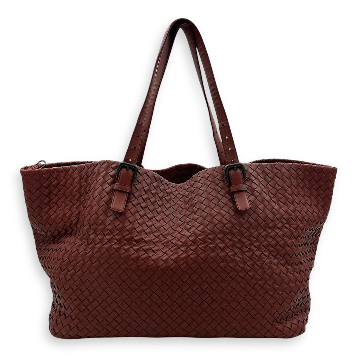 Intrecciato Tote Bag Red in Calfskin, Ruthenium hardware