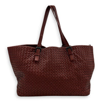 Intrecciato Tote Bag Red in Calfskin, Ruthenium hardware