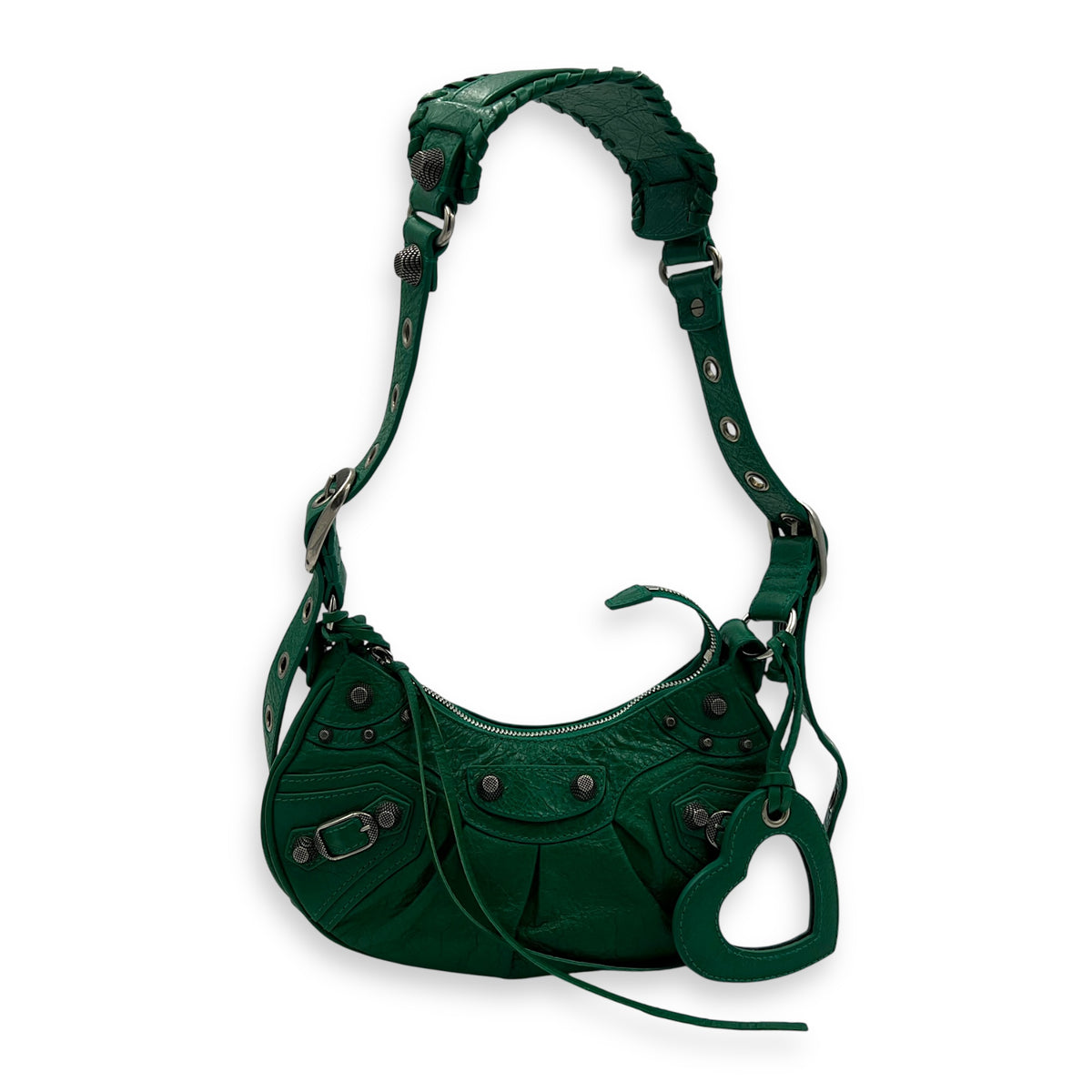 Le Cagole Shoulder Bag XS Green in Calfskin, Silver hardware